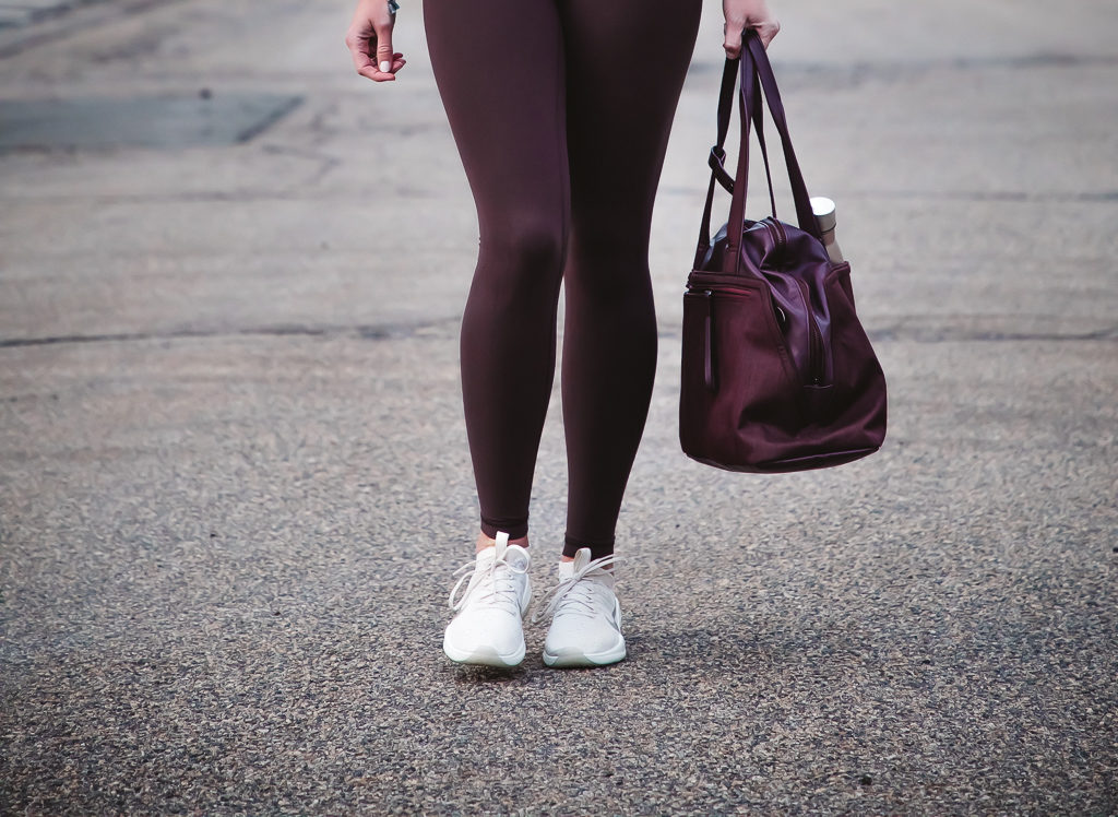 lululemon align pant and gym bag. nike sneakers.